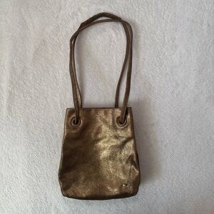 NWT Halston Heritage Gold Suede Mini Shoulder Bag, Mini Bucket Bag